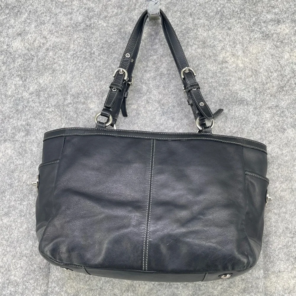 Coach Ashley Pleated Tote‎ Women Large Black Leather Shoulder Handbag F13759 Y2K